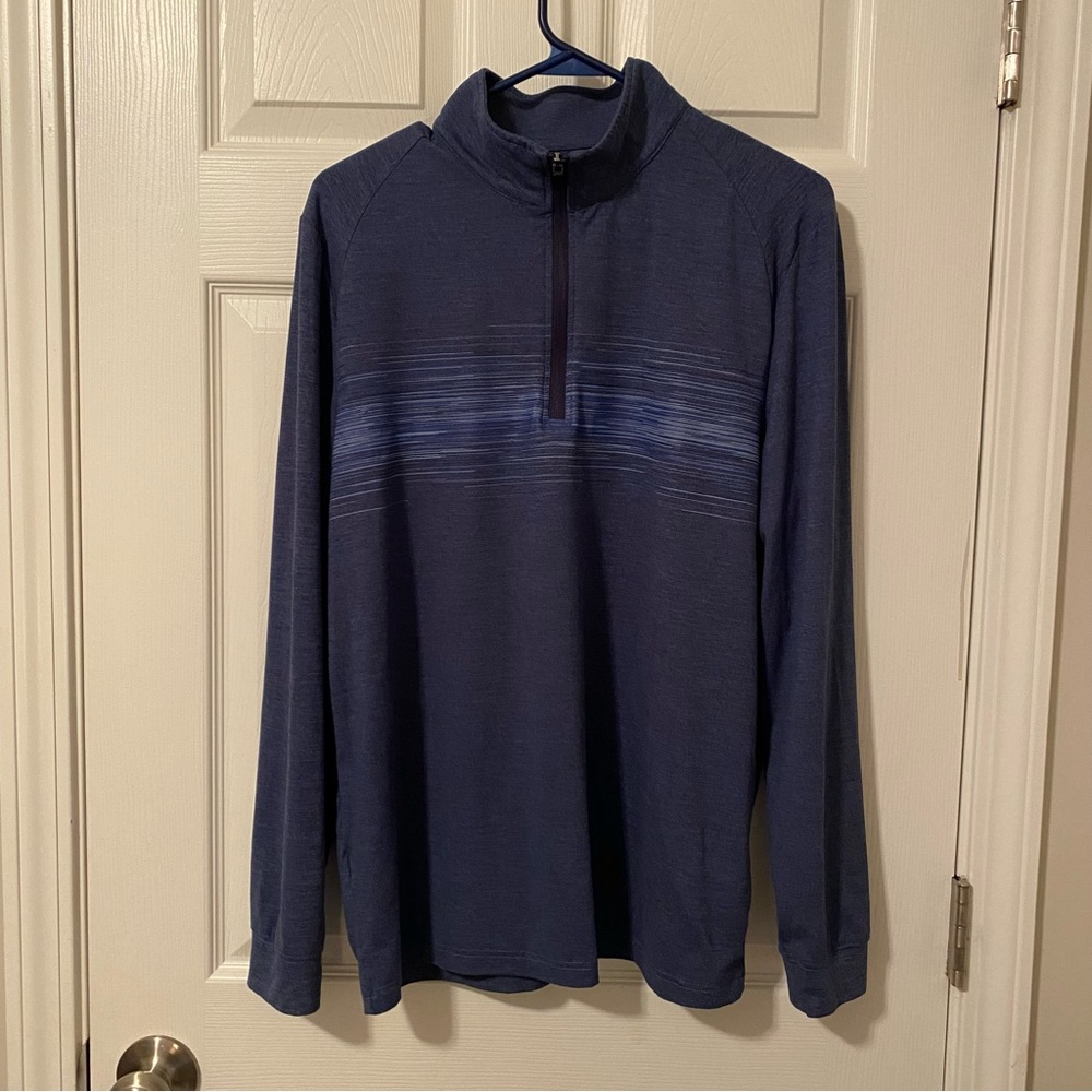 Pro‎ Tour Play Long Sleeve Mens Medium Blue 1/4 zip Golf Shirt Striped Detail